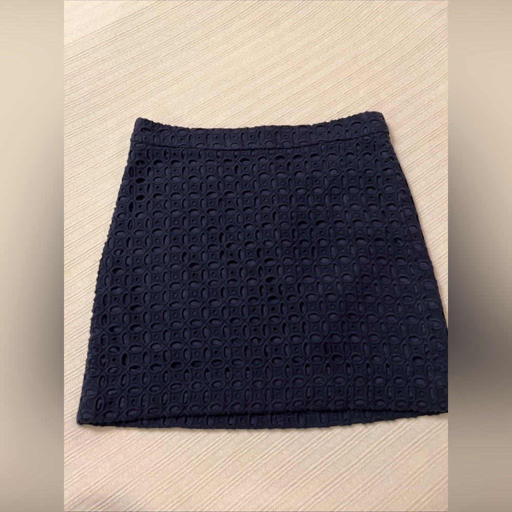 J Crew navy broderie eyelet cotton mini skirt 0